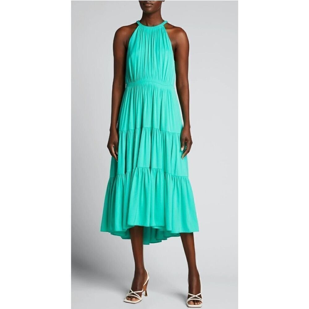 Kobi Halperin Robin Tiered Halter Neck Maxi Dress in Shamrock Green, Boho | 10